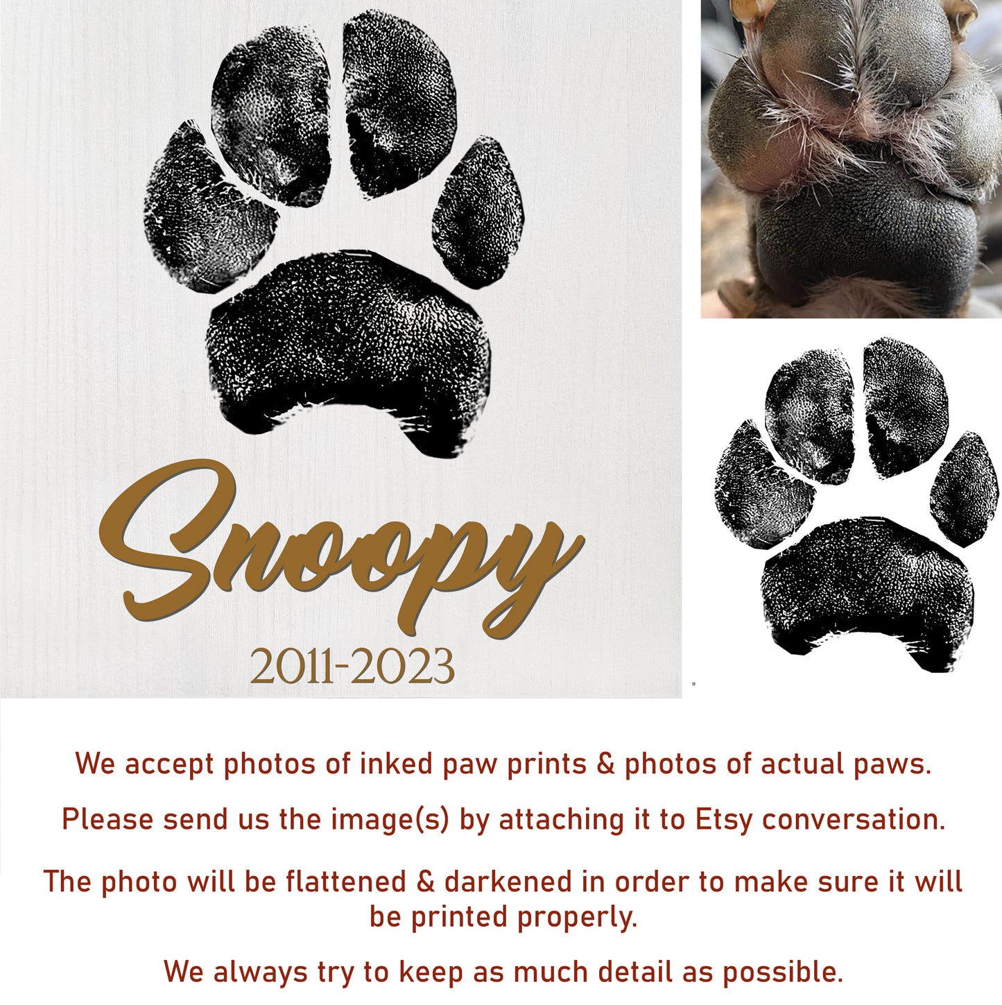 Actual Paw Print Wooden Sign - Pet Loss Sympathy Gift