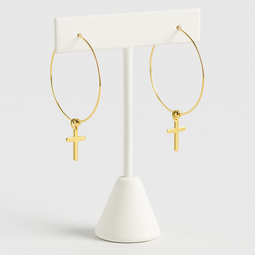 Dainty Gold Cross Hoop Earrings – Minimalist Christian Jewelry Gift