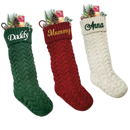 Personalized Christmas Stockings Knitted - Red, Green, White, Gray