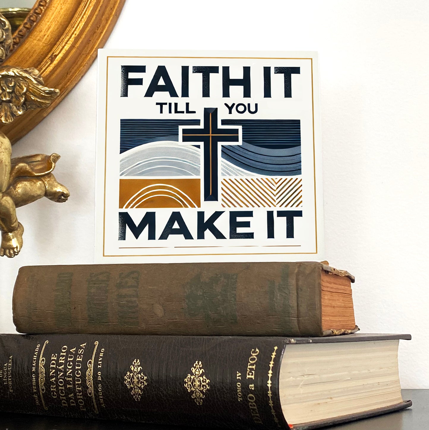 Faith It Till You Make It – Funny Christian Wooden Sign for Home or Office – Inspirational Scripture Decor
