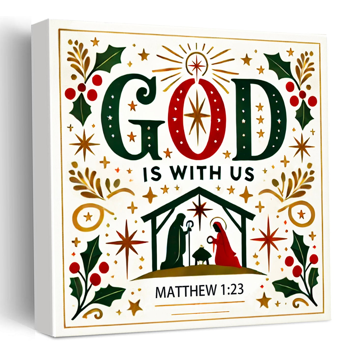 God is with us Matt. 1:23 - Decorative Wooden Block With Bible Verses - Faith-Inspired Home Decor