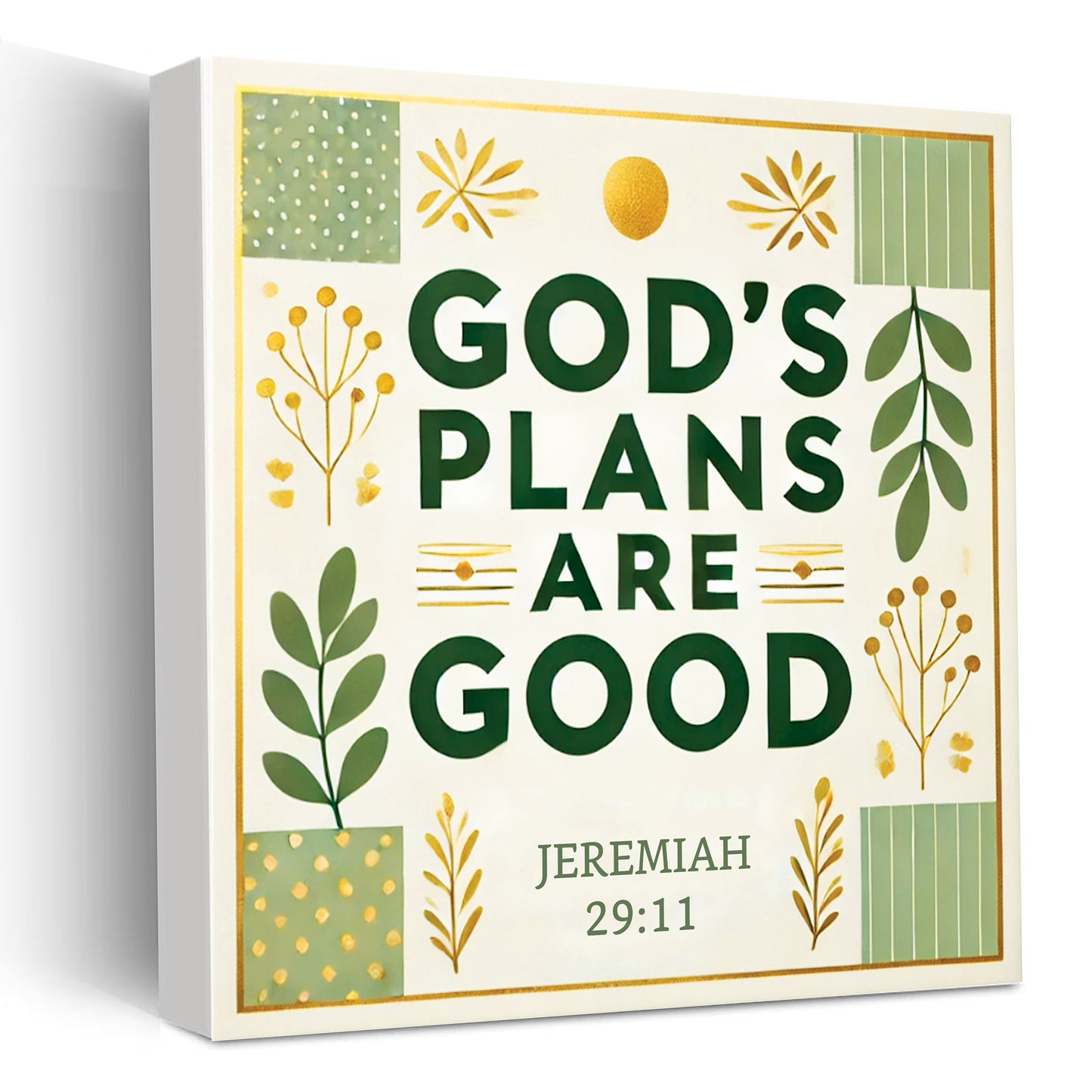 God is with us (Matt. 1:23) - Azulejos Inspired Wooden Block With Bible Verse - Christmas Home Decor