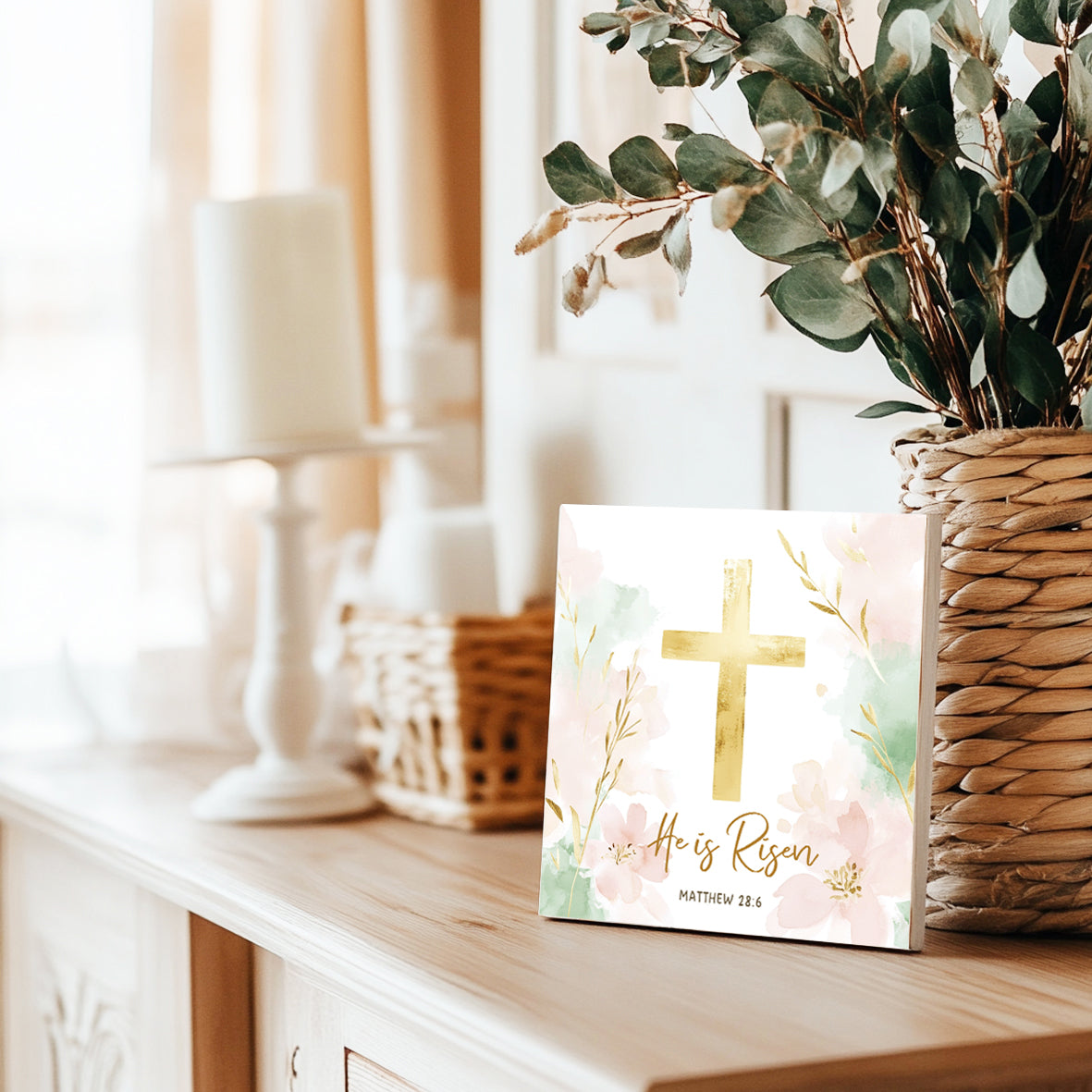 He Is Risen Sign - Matthew 28:6 Easter Scripture Wall Art - Christian Decor