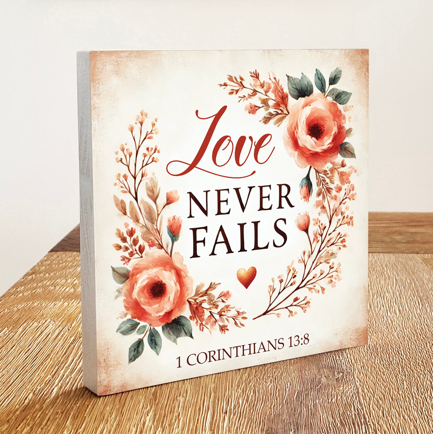 Love Never Fails (1 Corinthians 13:8) Wooden Sign - Christian Wedding Gift - Rustic Home Décor