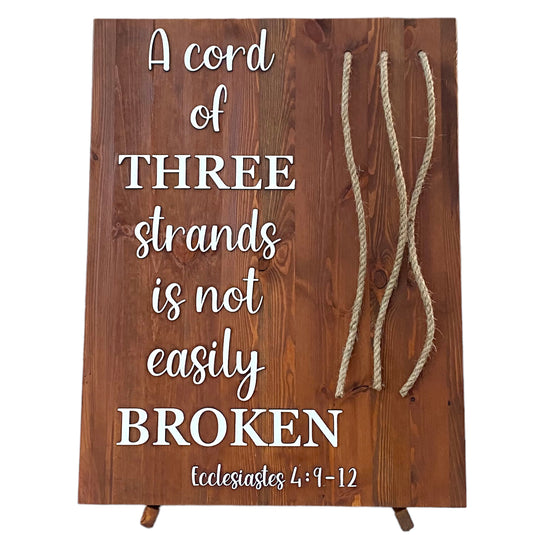 A cord of three rustic wooden wedding sign with Bible verse handmade