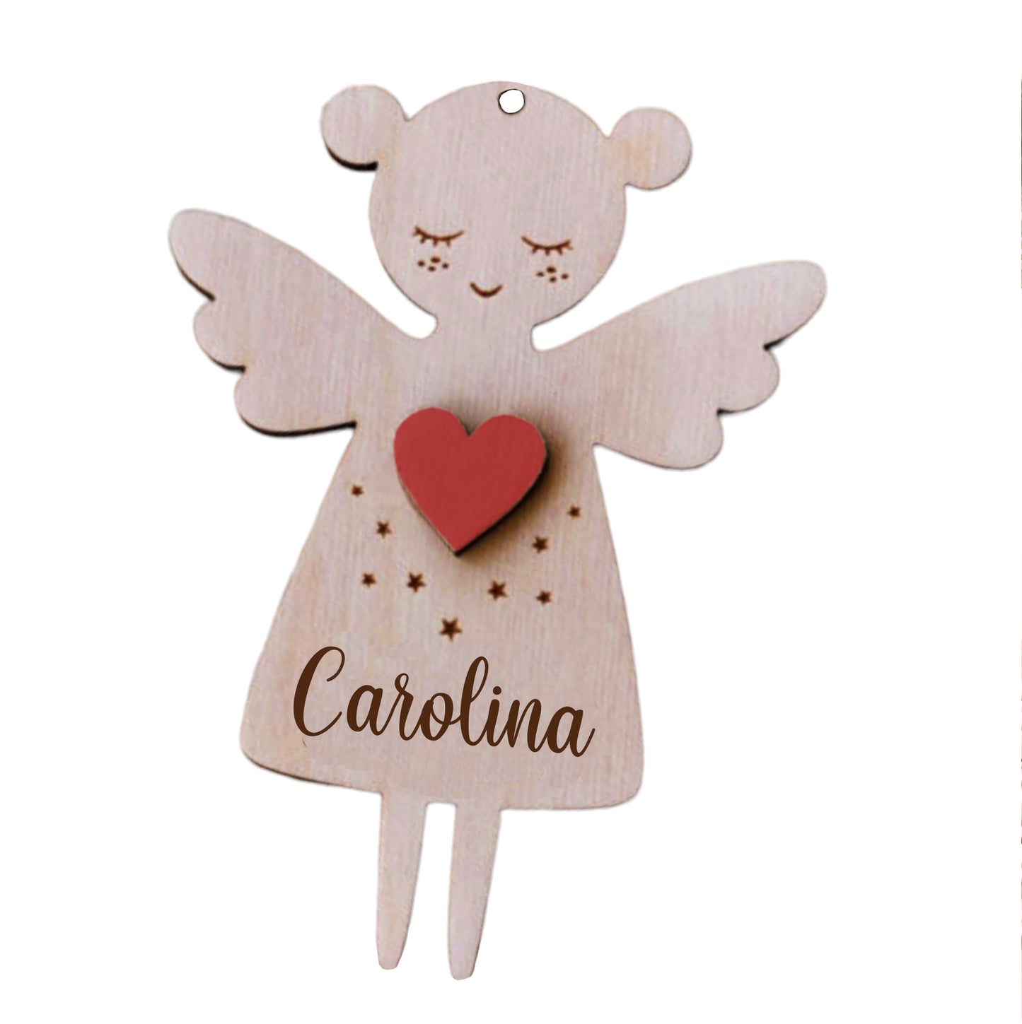 Wooden Angel Girl Christmas Ornament with Name Engraved