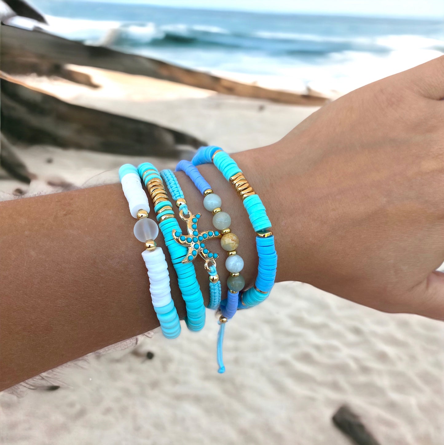 Set of 5 Summer Beach Bracelets with Starfish Charm - Perfect Accessory for Summer Party or Holidays on the Beach