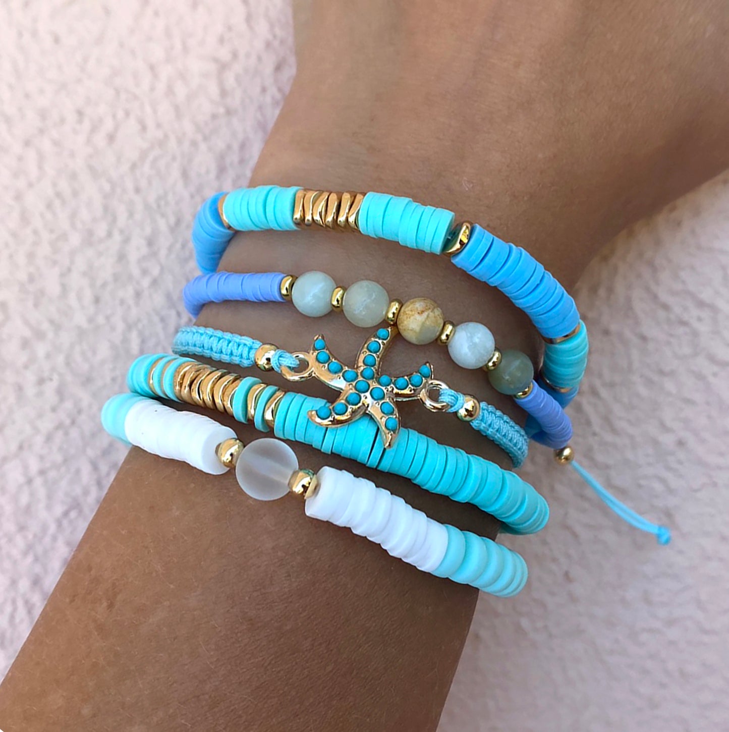Set of 5 Summer Beach Bracelets with Starfish Charm - Perfect Accessory for Summer Party or Holidays on the Beach