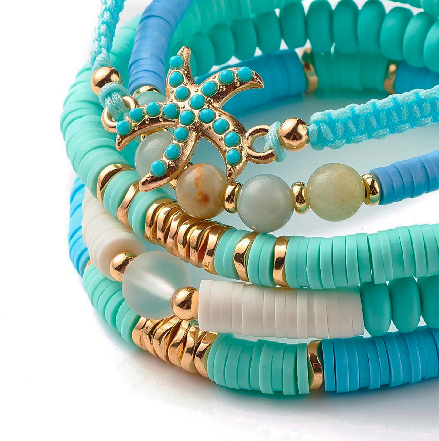 Set of 5 Summer Beach Bracelets with Starfish Charm - Perfect Accessory for Summer Party or Holidays on the Beach