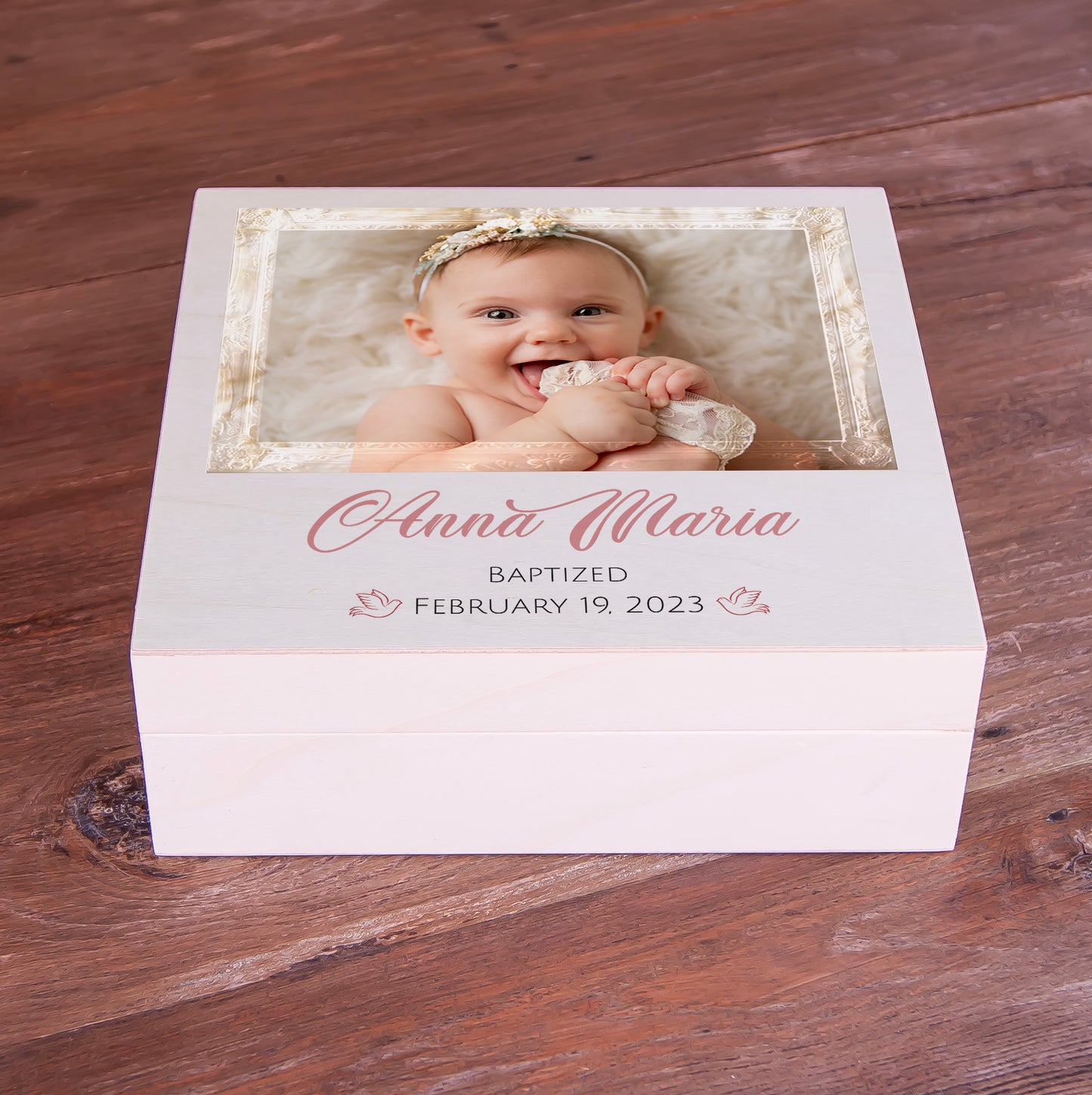 Personalized Wooden Keepsake Box Custom Time Capsule - Baby Christening Gift