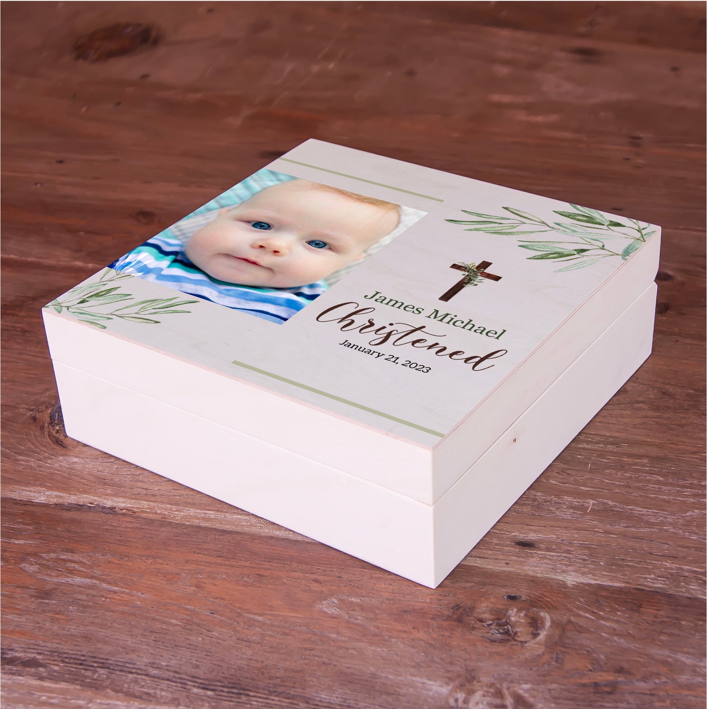 Personalized Baby Baptism Gift - Wooden Keepsake Box Custom Time Capsule