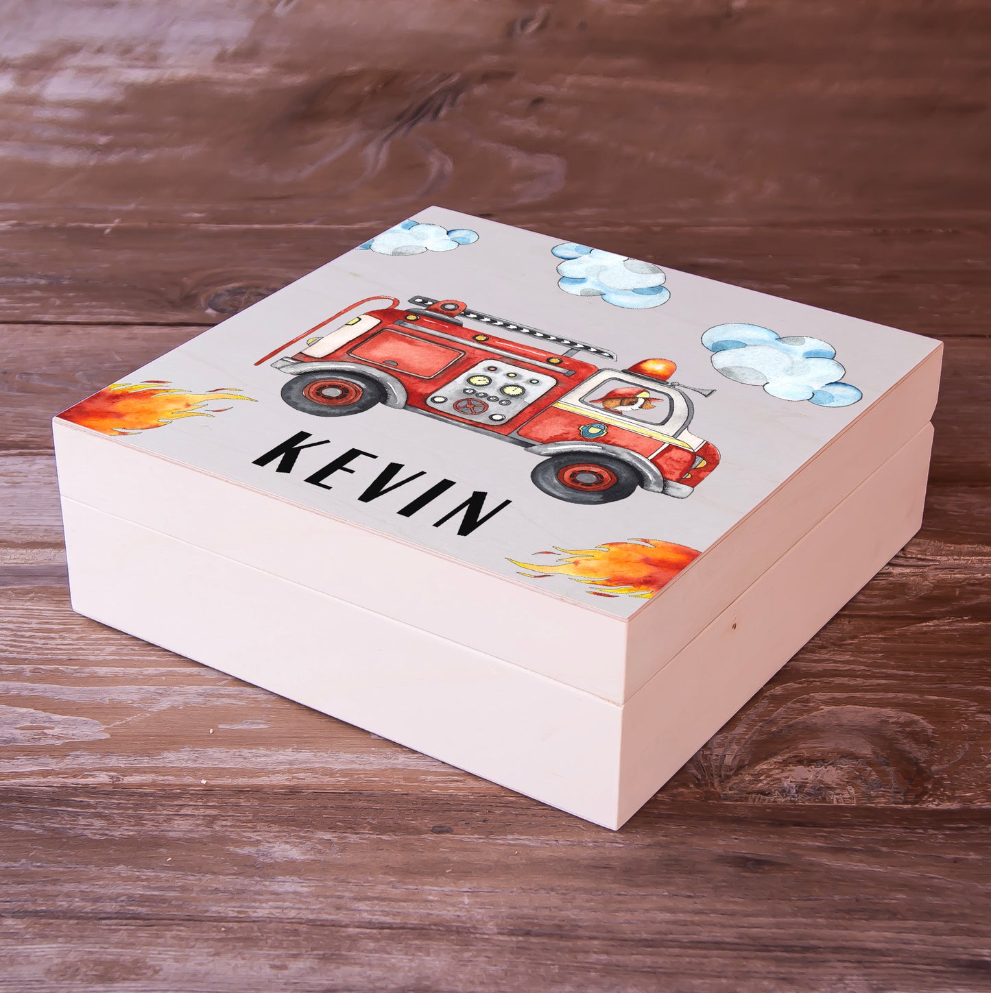 Custom Wooden Memory Box Personalized Gift - Firefighter Themed
