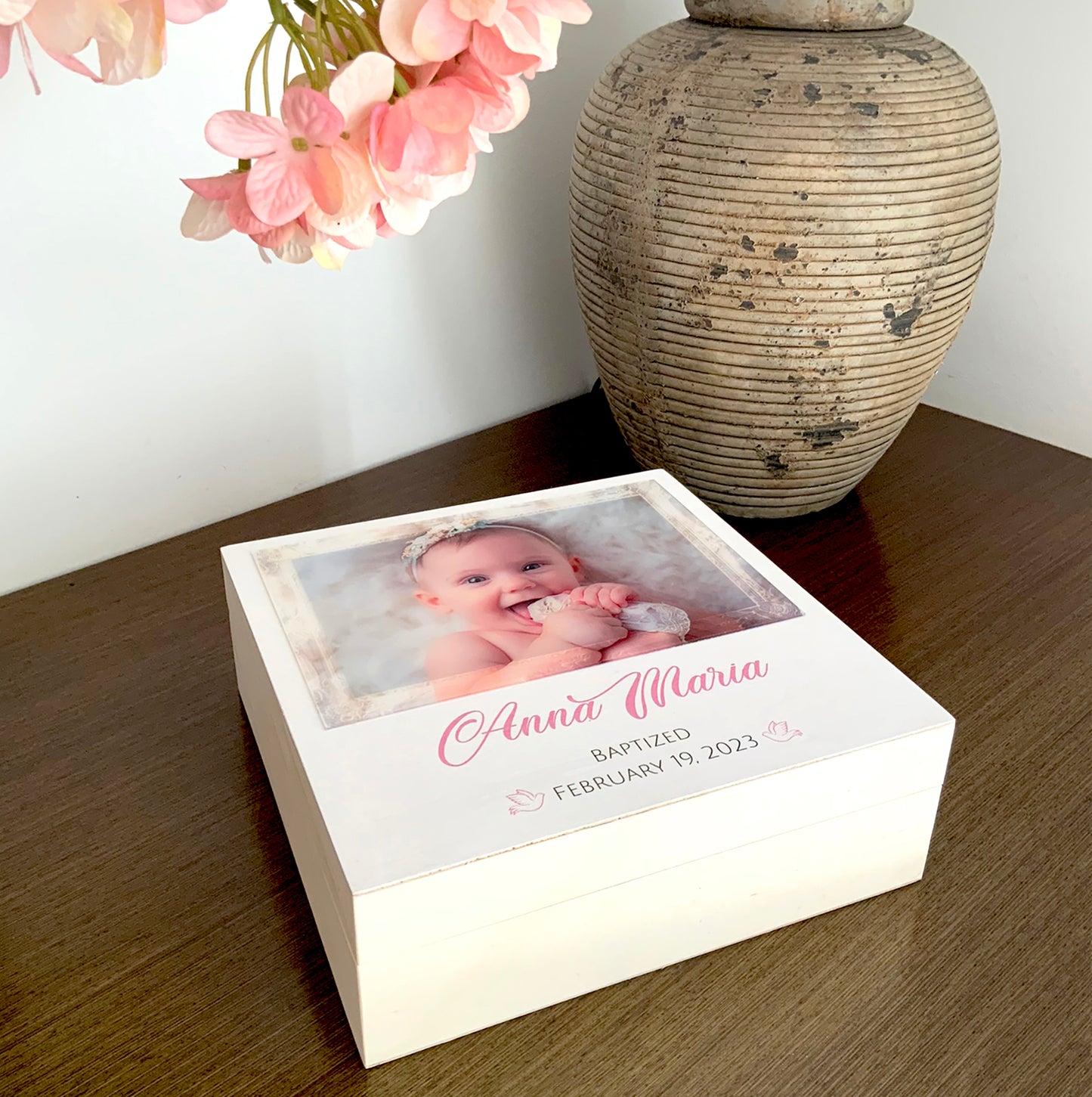 Personalized Wooden Keepsake Box Custom Time Capsule - Baby Christening Gift