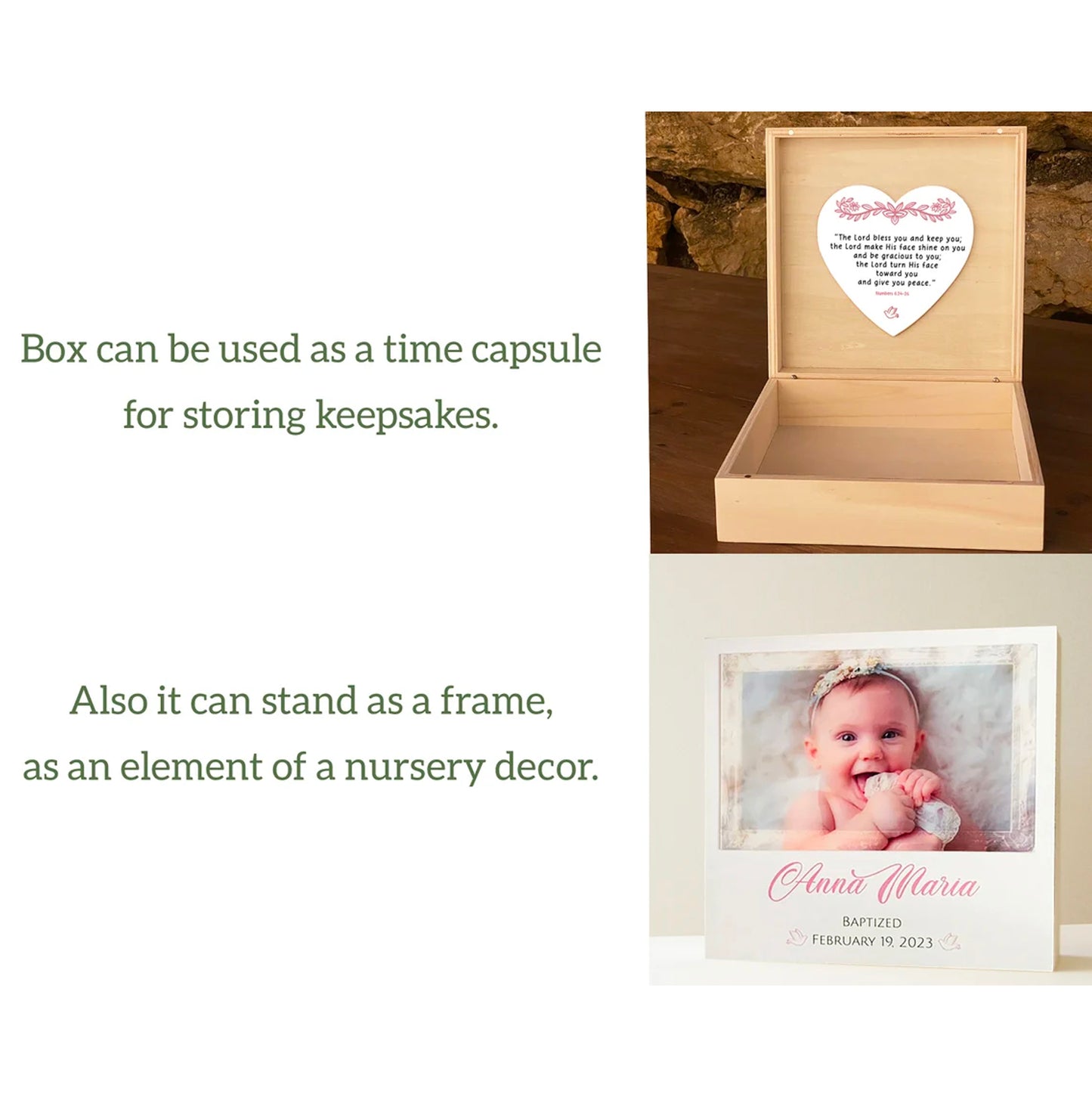 Personalized Wooden Keepsake Box Custom Time Capsule - Baby Christening Gift