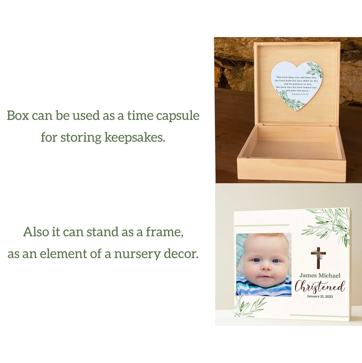 Personalized Baby Baptism Gift - Wooden Keepsake Box Custom Time Capsule