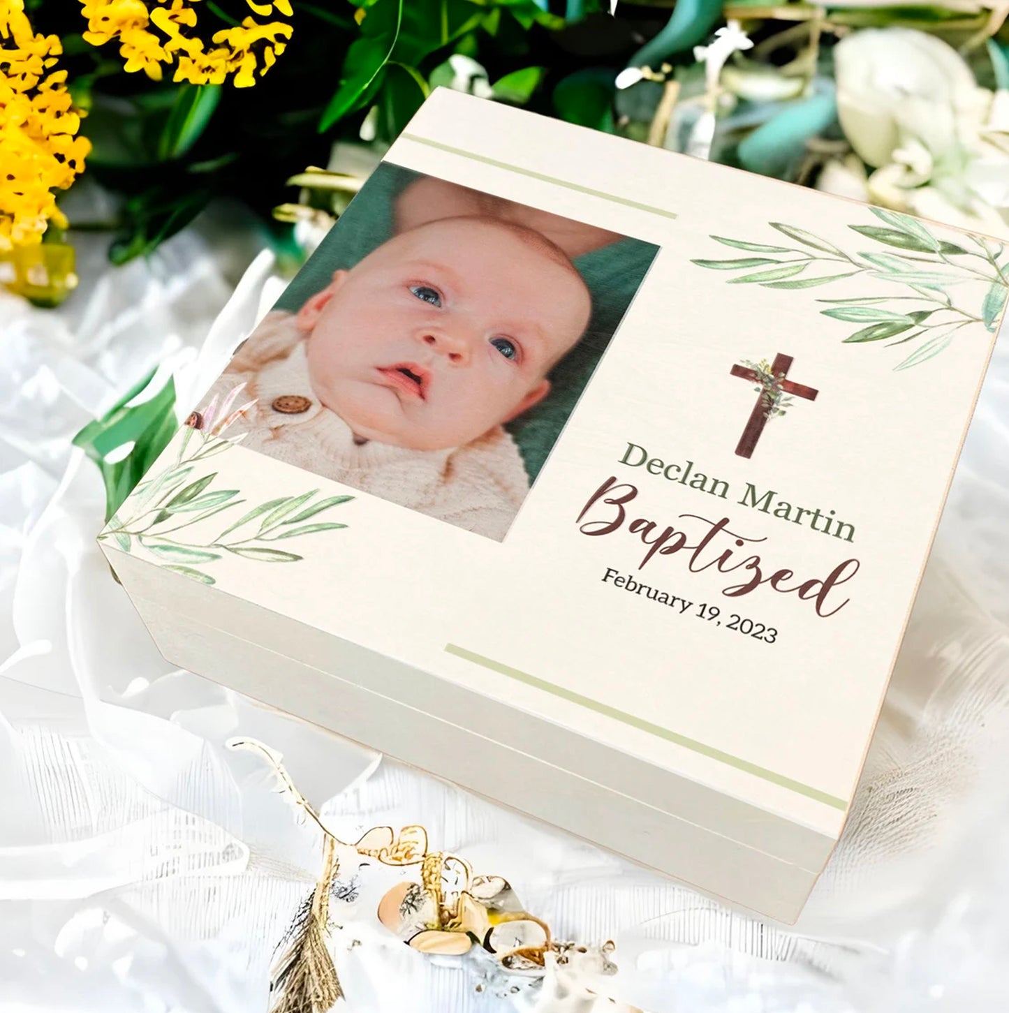 Personalized Baby Baptism Gift - Wooden Keepsake Box Custom Time Capsule