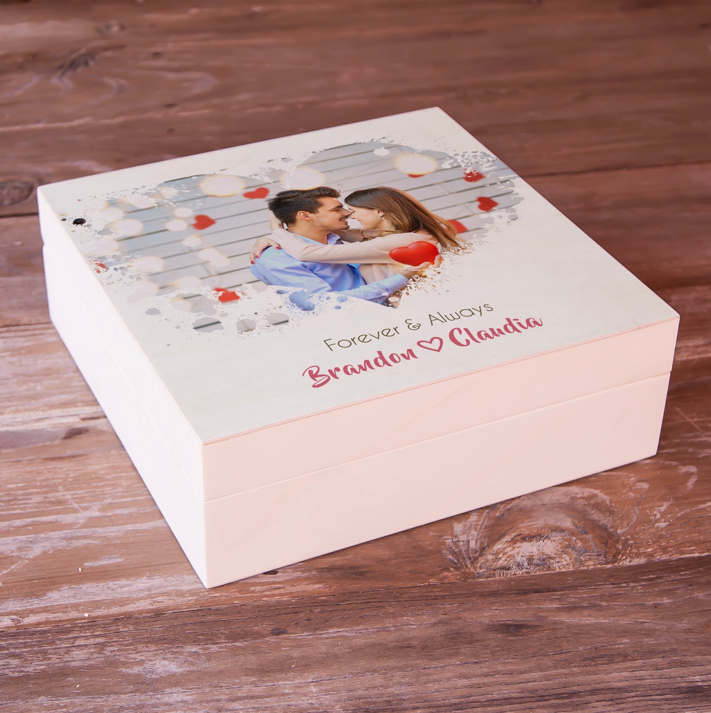 Anniversary Gift for Couple Personalized Photo Keepsake Wooden Box