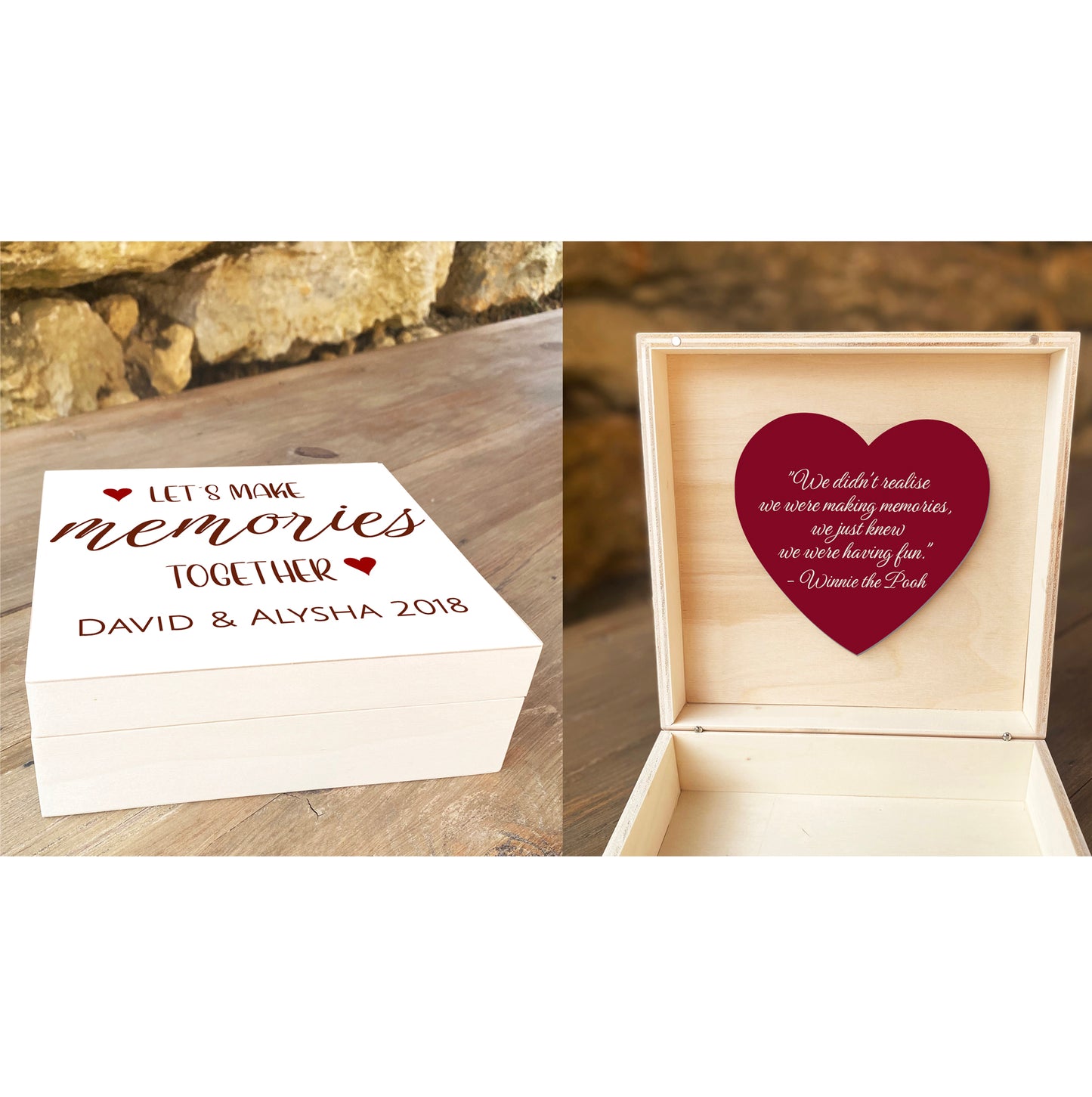 Cute Valentine's Day Gift for Couple Personalized Keepsake Box - Let's Make Memories Together