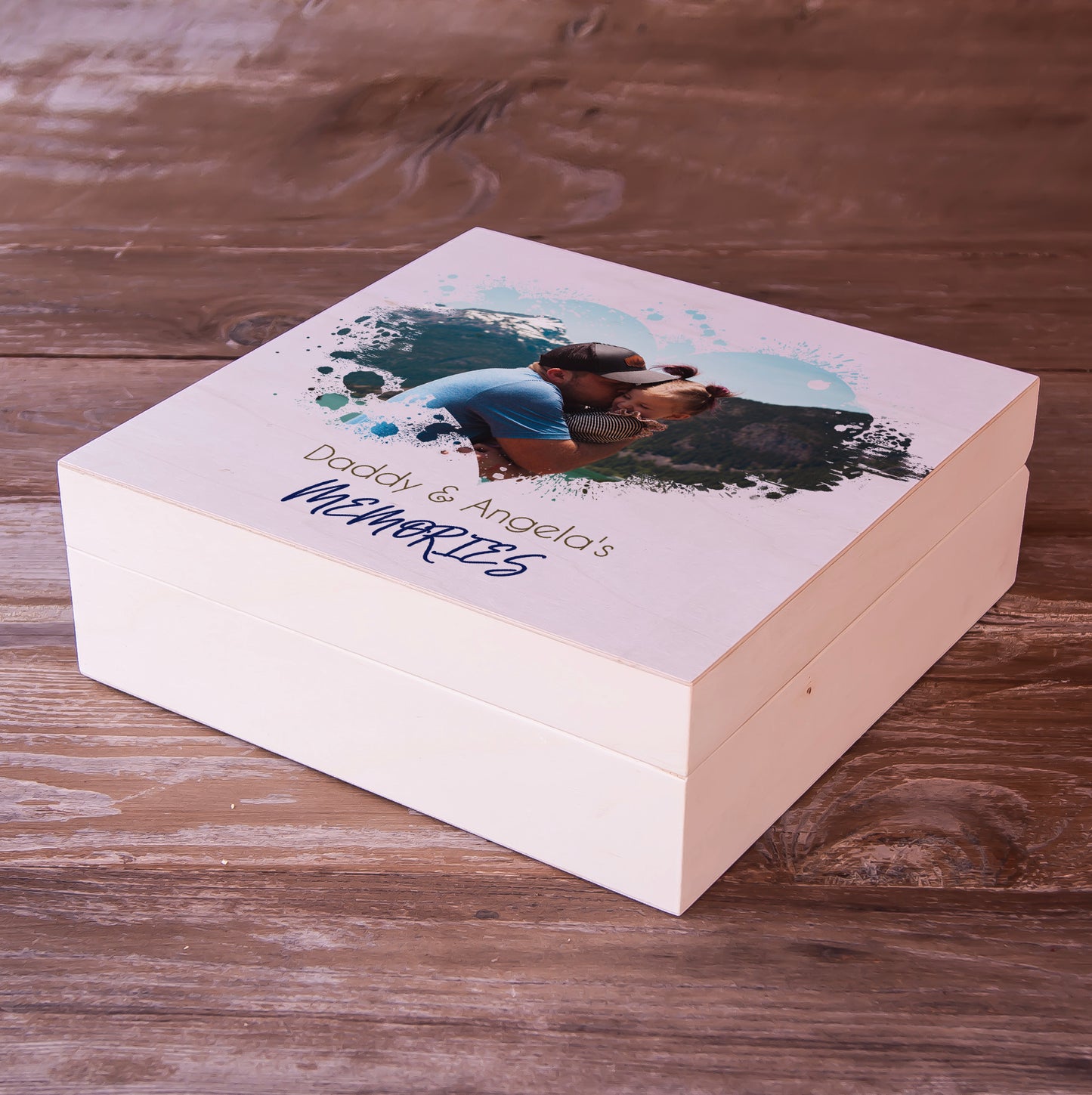 Memory Wood Box Personalized with Photo Portrait Print - Fathers Day Gift