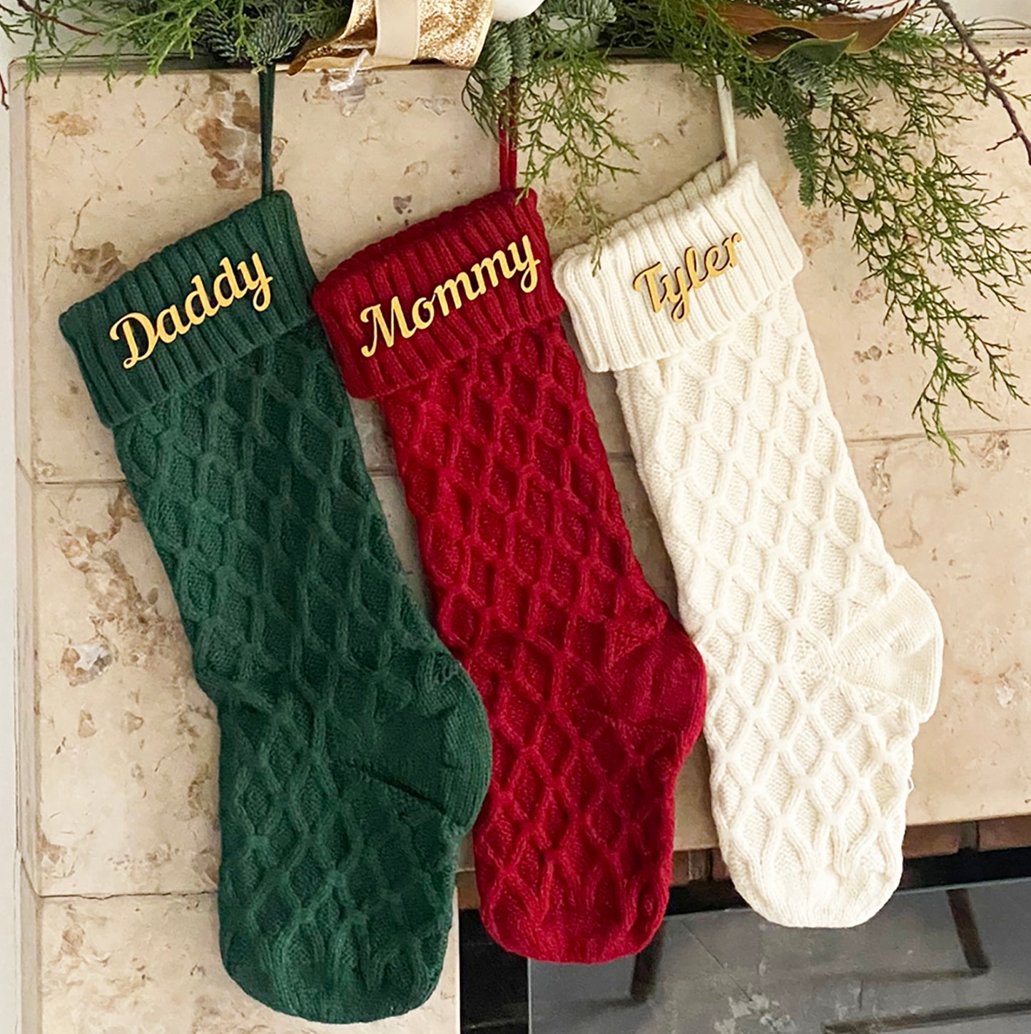 Personalized Christmas Stockings Knitted - Red, Green, White, Gray