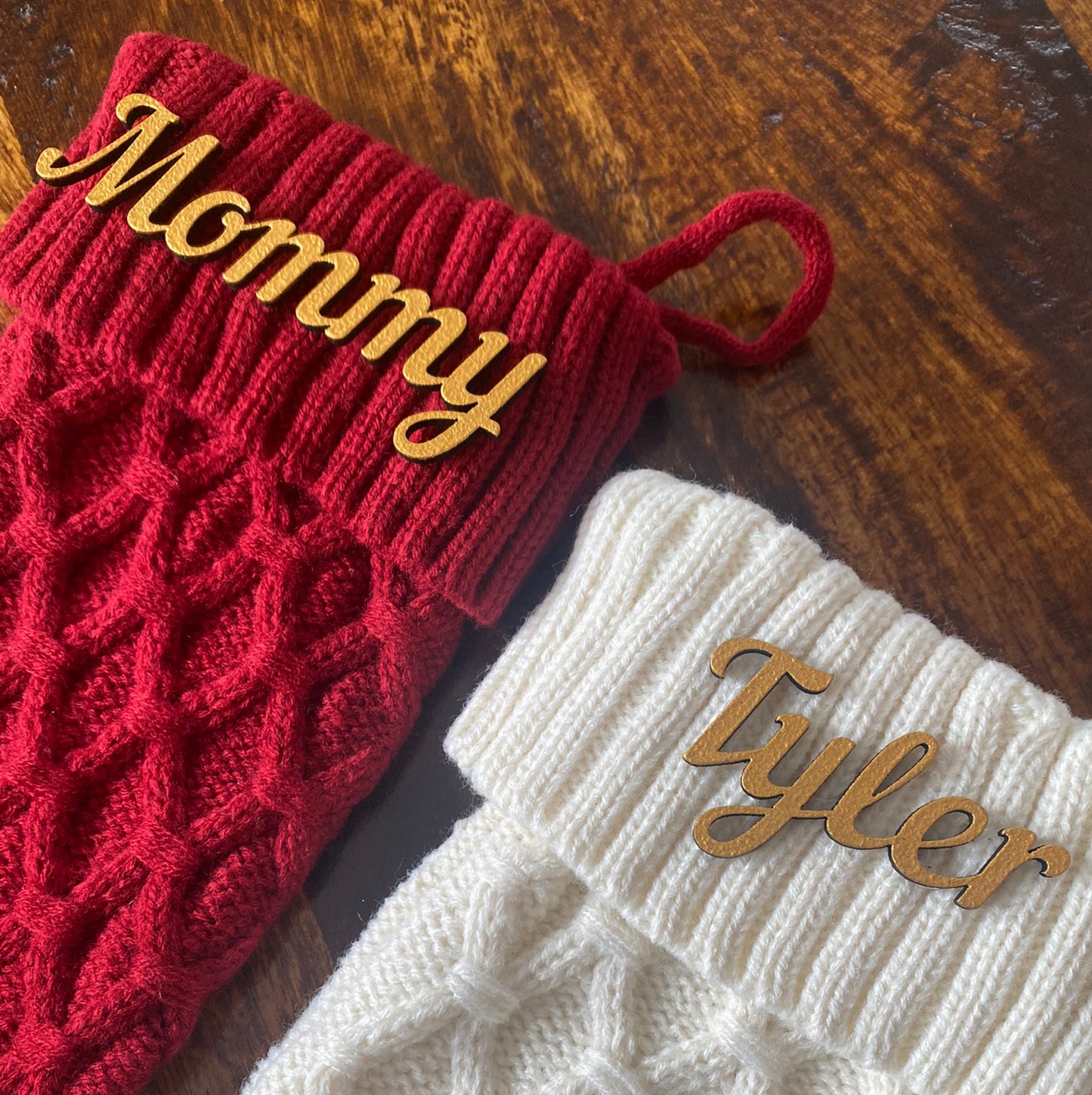 Personalized Christmas Stockings Knitted - Red, Green, White, Gray