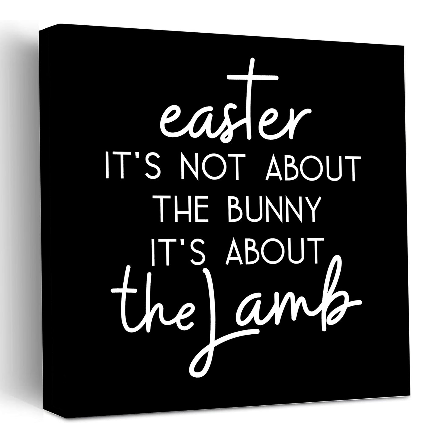 Easter It's About the Lamb – Small Christian Wood Sign 15cm x 15cm – Resurrection Decor