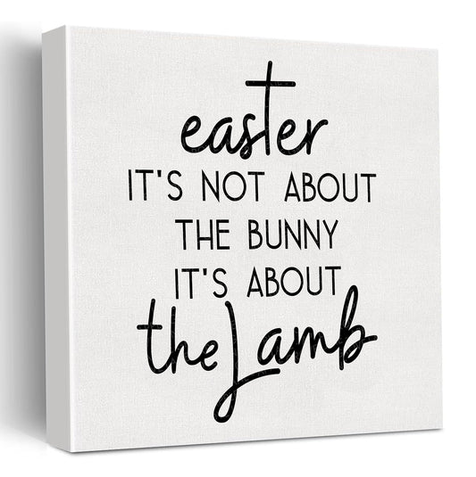 Easter It's About the Lamb – Small Christian Wood Sign 15cm x 15cm – Resurrection Decor