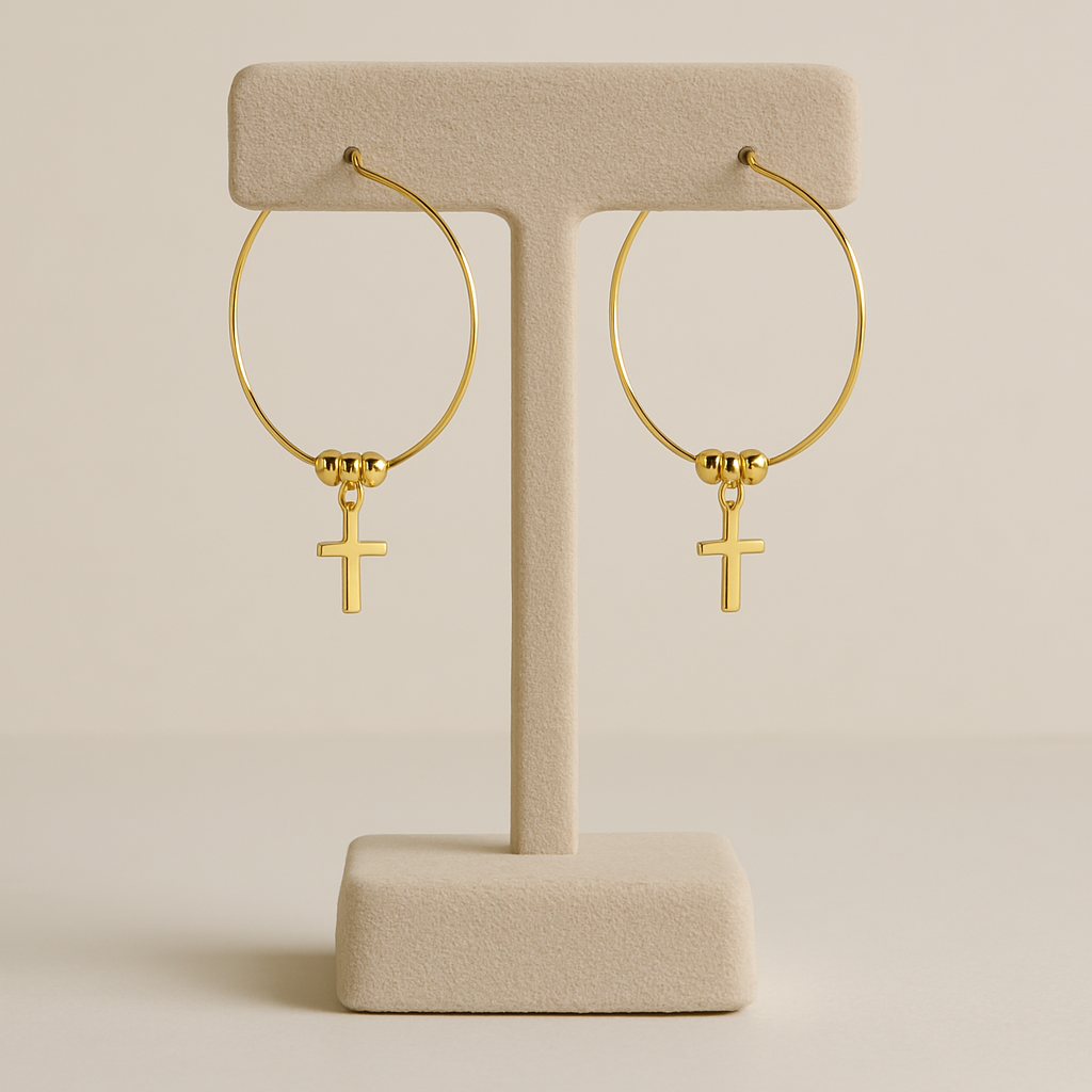Dainty Gold Cross Hoop Earrings – Minimalist Christian Jewelry Gift