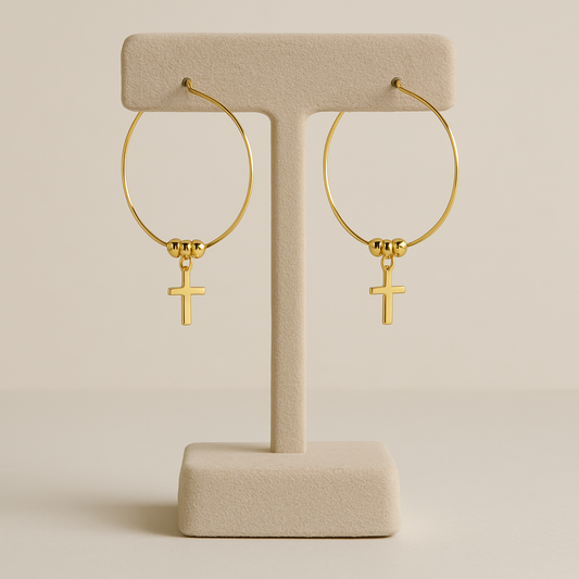 Dainty Gold Cross Hoop Earrings – Minimalist Christian Jewelry Gift