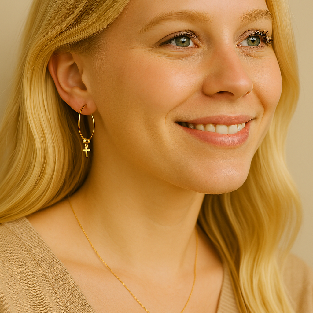 Dainty Gold Cross Hoop Earrings – Minimalist Christian Jewelry Gift