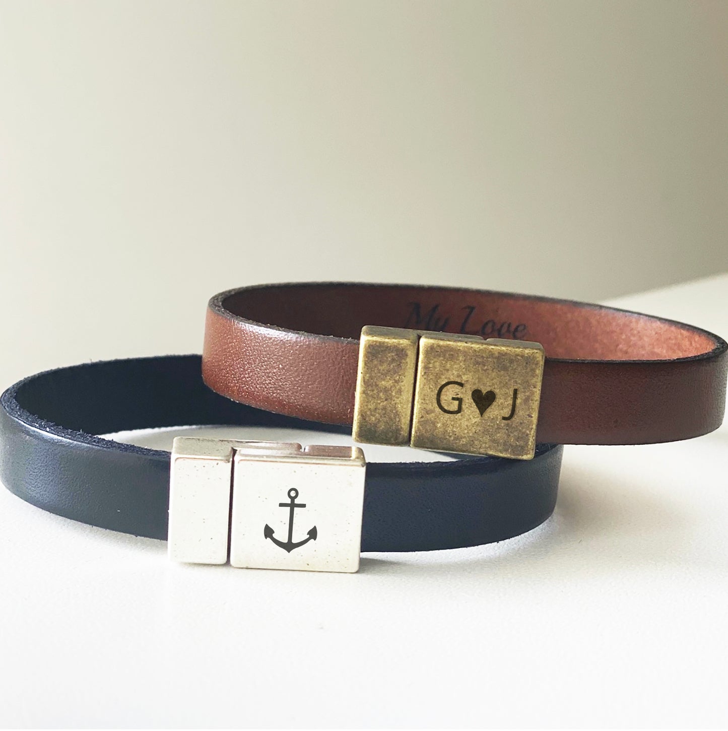Leather Bracelet Engraved with Your Text - Hidden Message Gift for Boyfriend