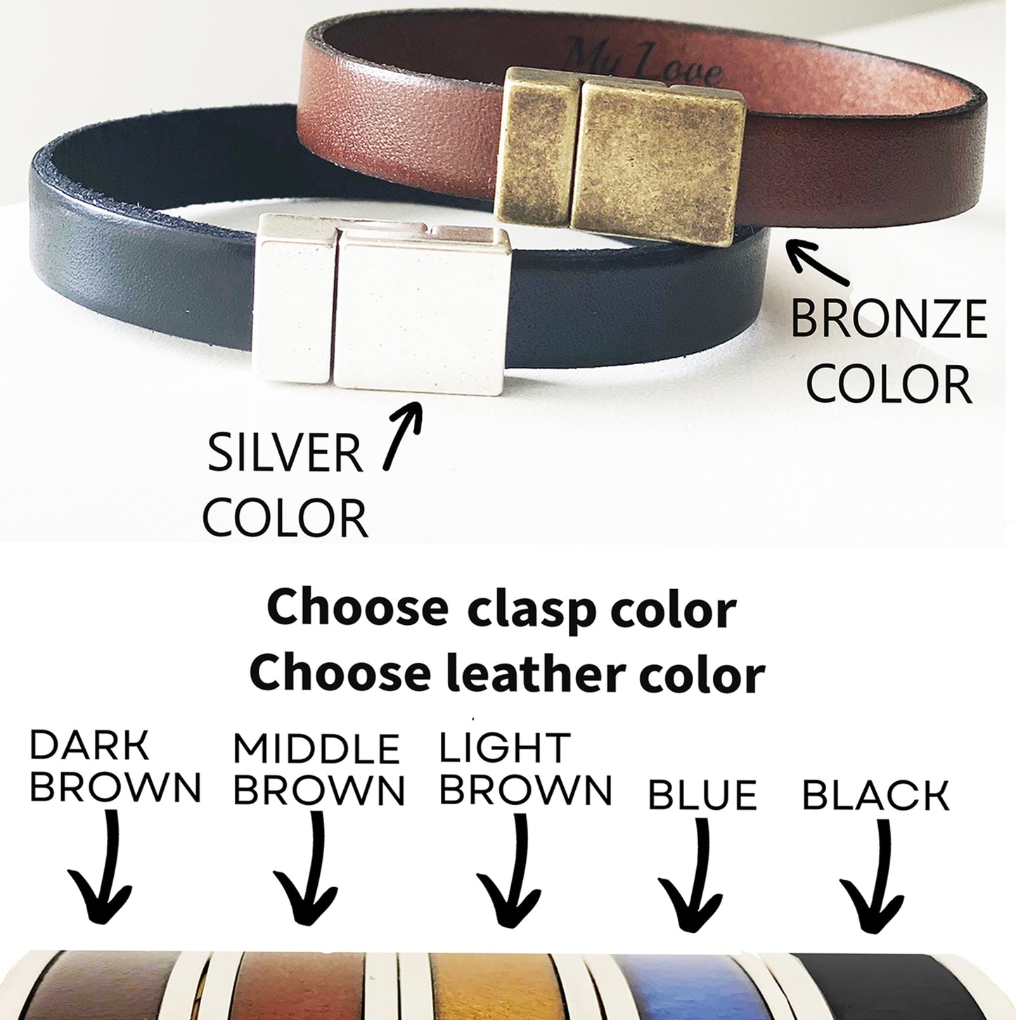 Leather Bracelet Engraved with Your Text - Hidden Message Gift for Boyfriend