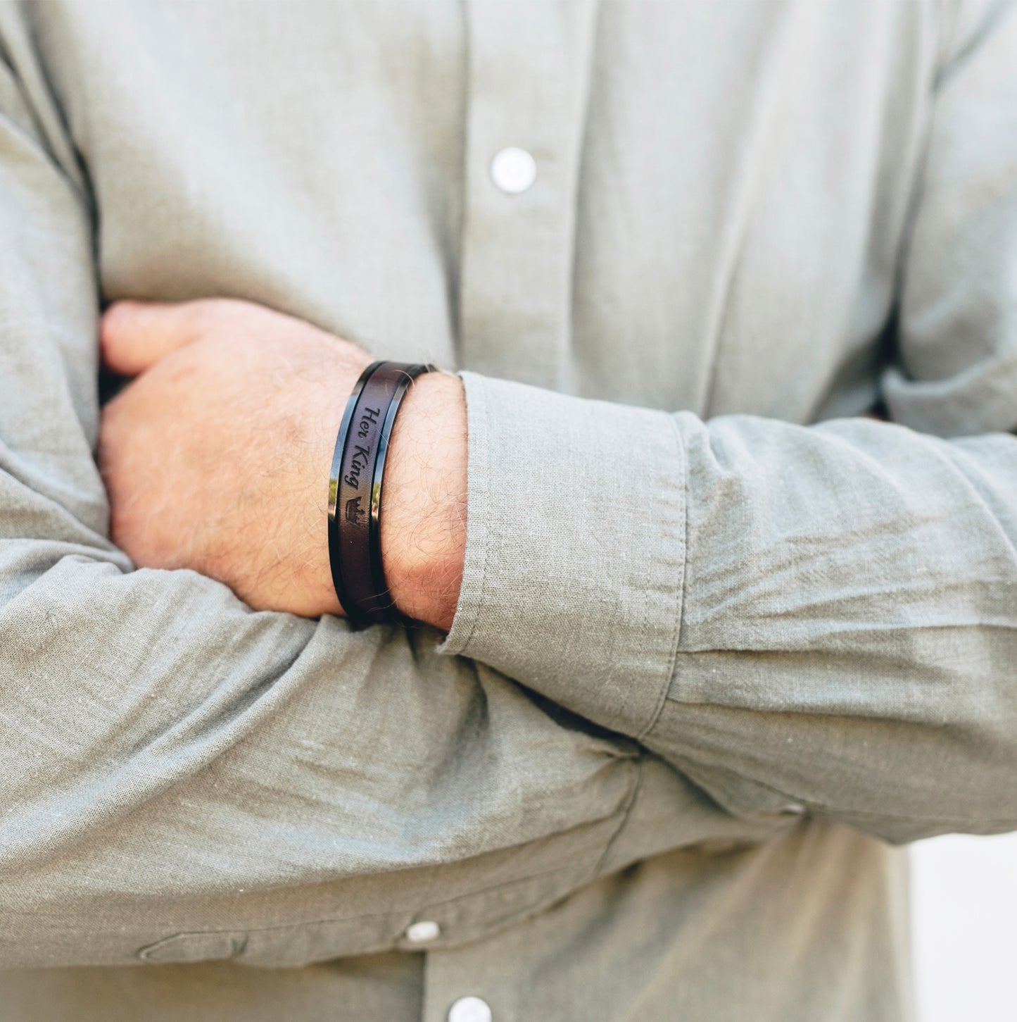 Black Stainless Steel Cuff Bracelet for Men - Ion Plated - Personalized Gift for Husband