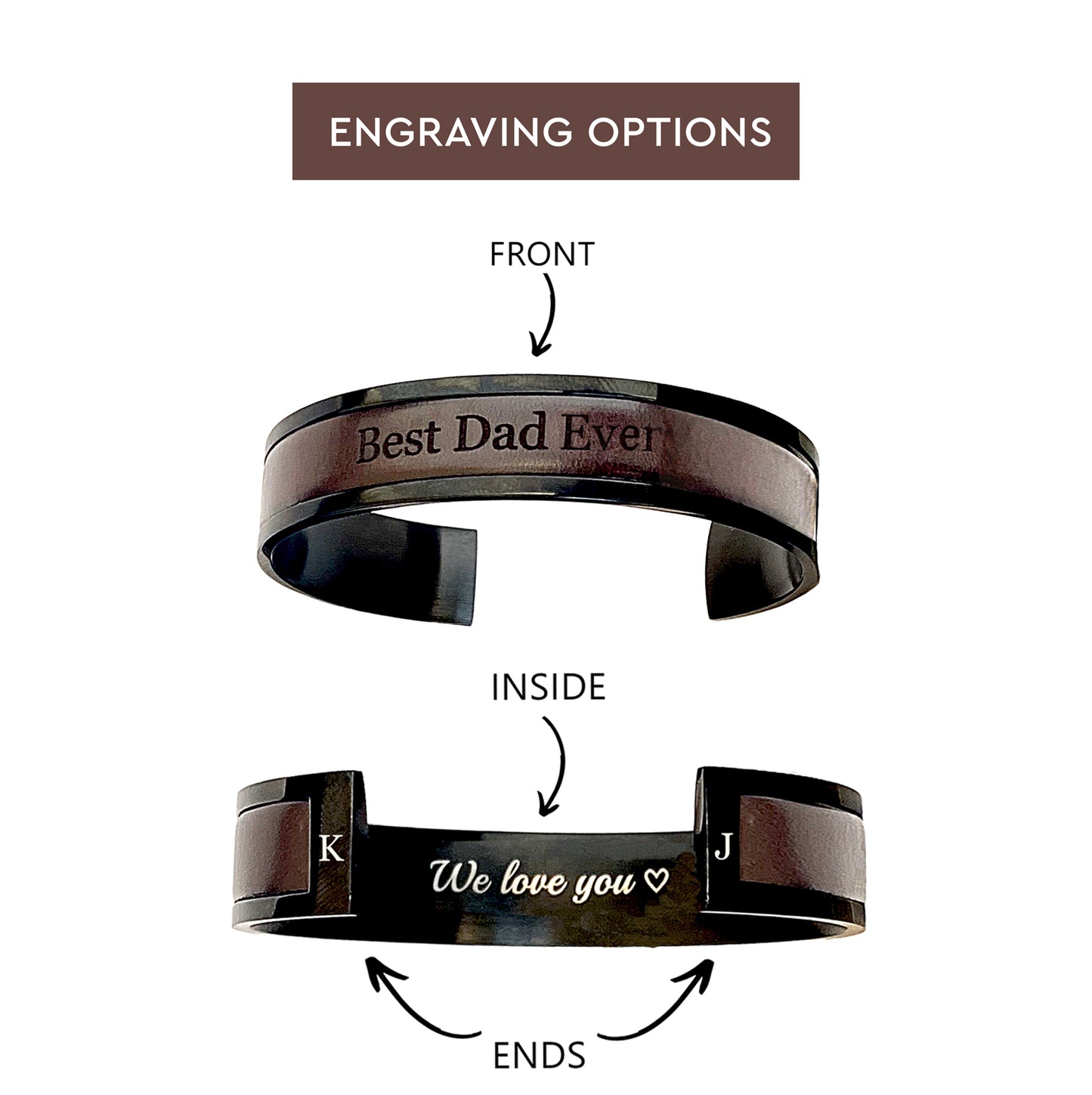 Black Stainless Steel Cuff Bracelet for Men - Ion Plated - Personalized Gift for Husband