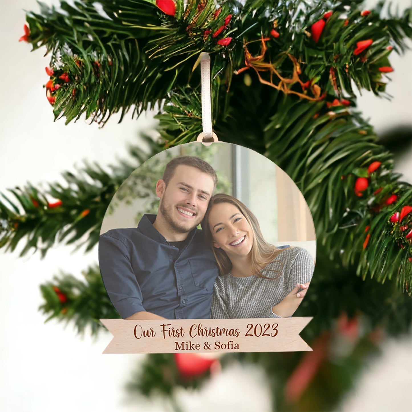 Couples Christmas Ornament with Your Photo - Free Shipping