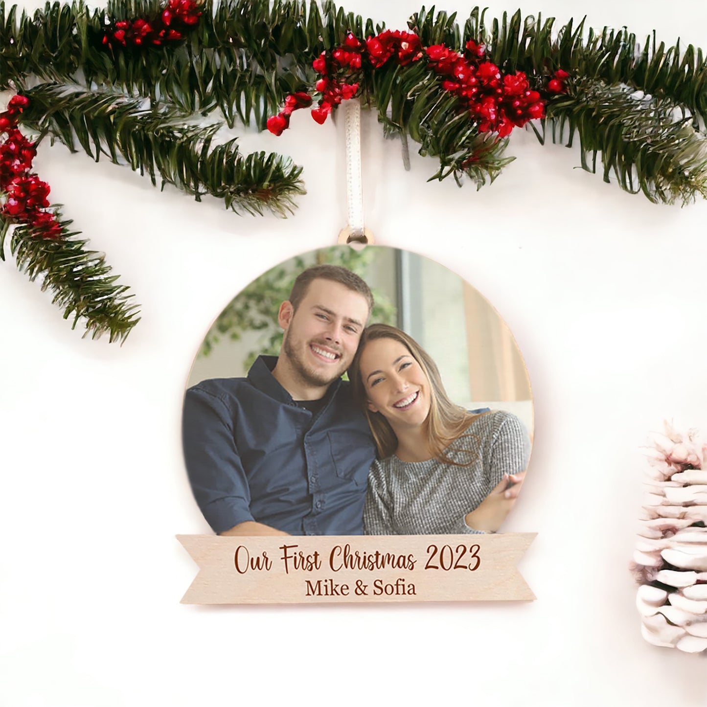 Couples Christmas Ornament with Your Photo - Free Shipping