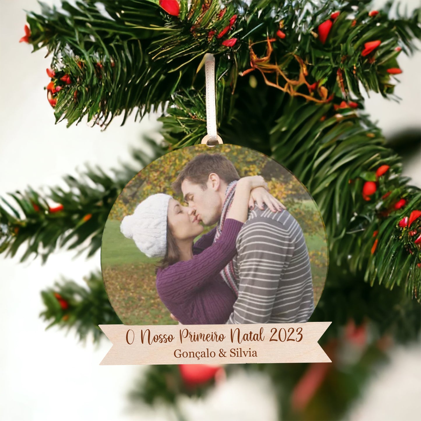 Couples Christmas Ornament with Your Photo - Free Shipping