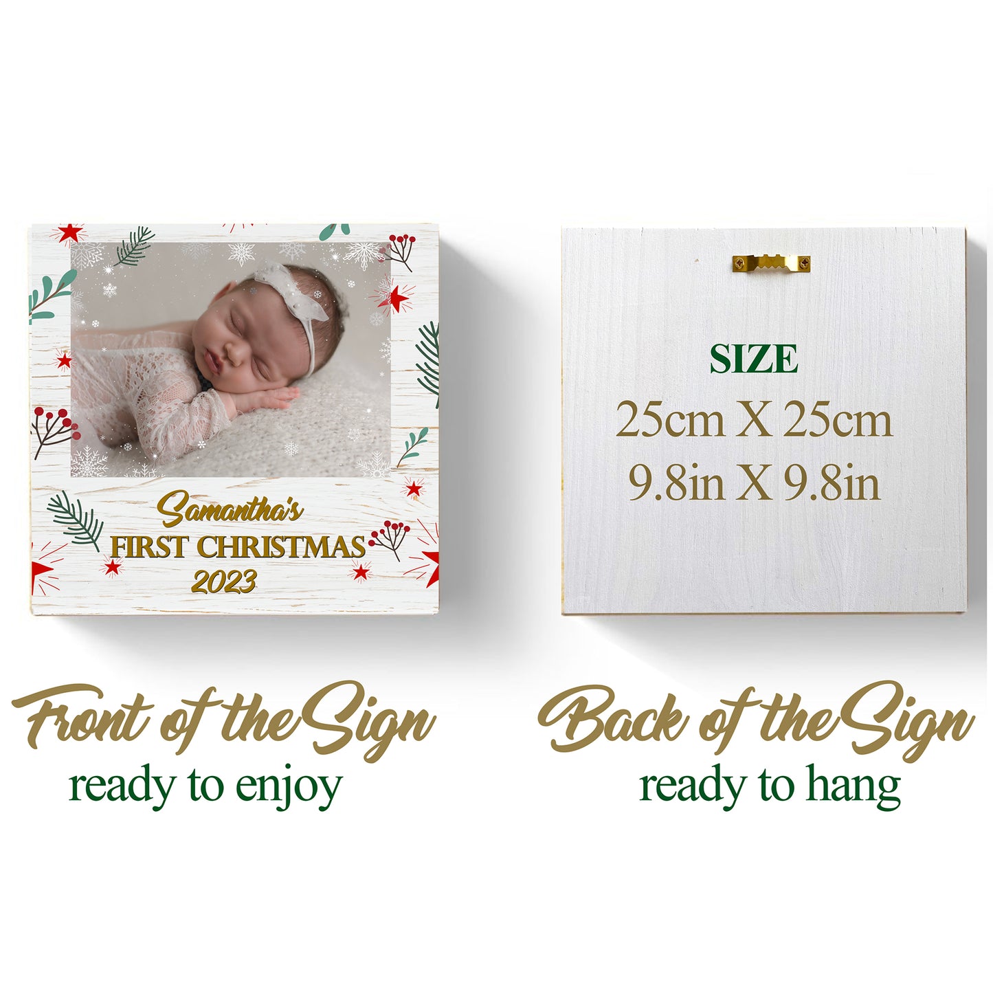 My First Christmas Personalized Wooden Sign with Baby Photo - Unique Gift