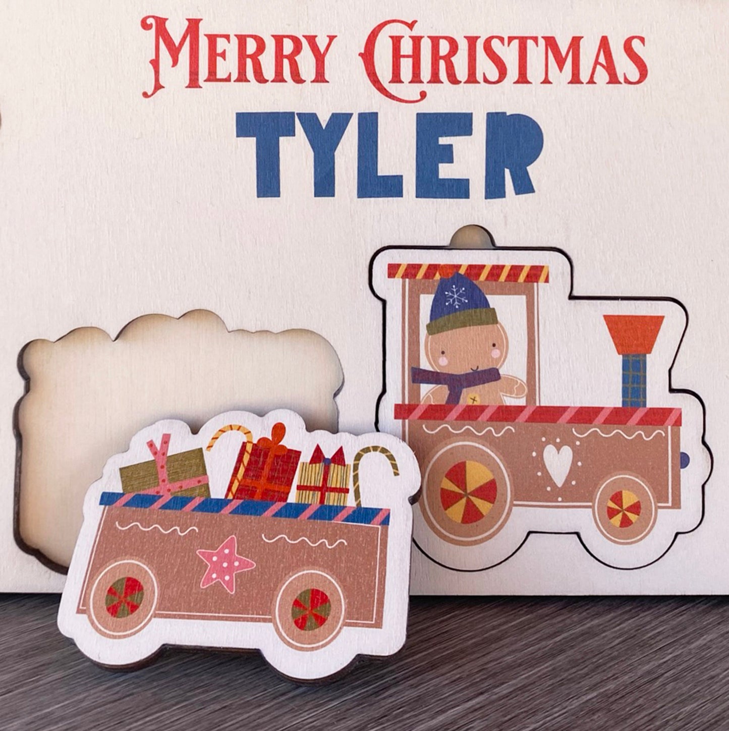 Gingerbread Man Themed Wooden Name Puzzle - Personalized Christmas Gift for Kids