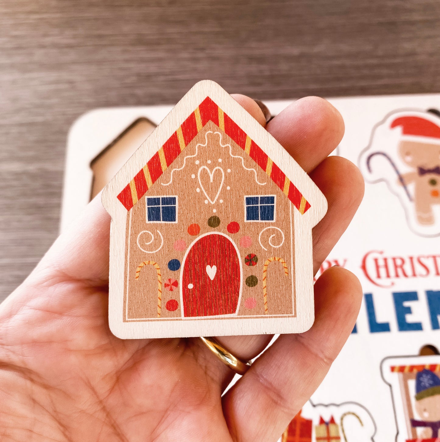 Gingerbread Man Themed Wooden Name Puzzle - Personalized Christmas Gift for Kids