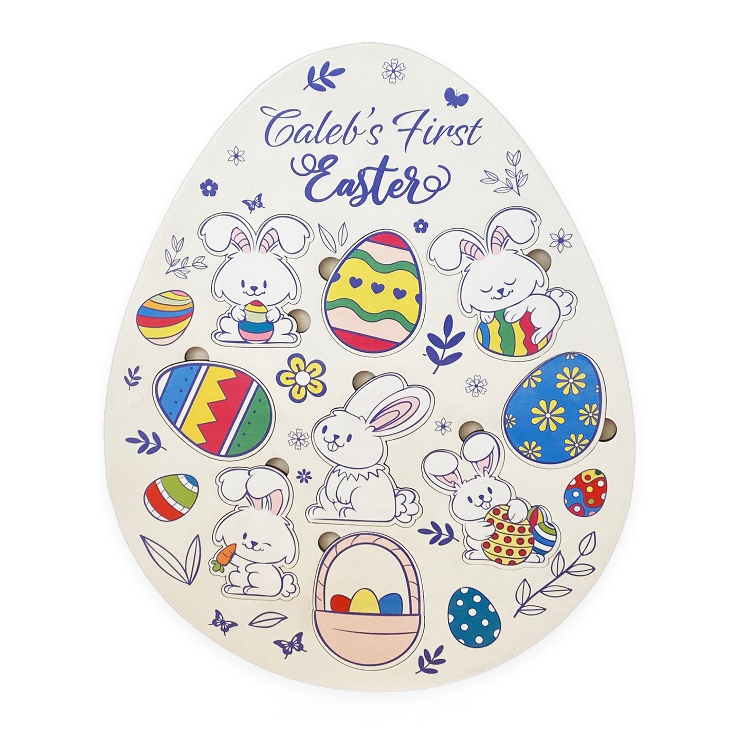 Custom Easter puzzle with bunnies and child's name, Personalized wooden Easter gift for toddlers