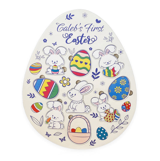Custom Easter puzzle with bunnies and child's name, Personalized wooden Easter gift for toddlers