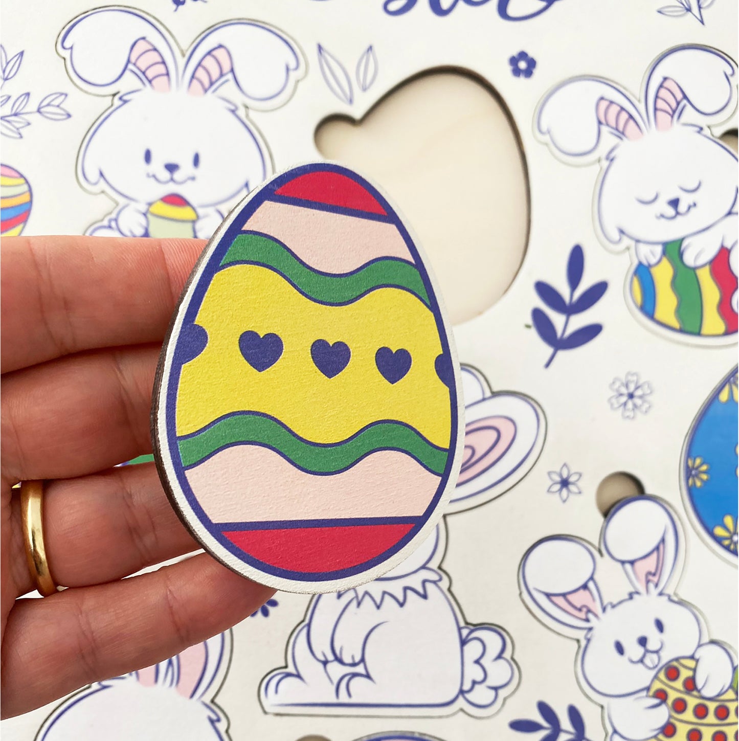 Custom Easter puzzle with bunnies and child's name, Personalized wooden Easter gift for toddlers