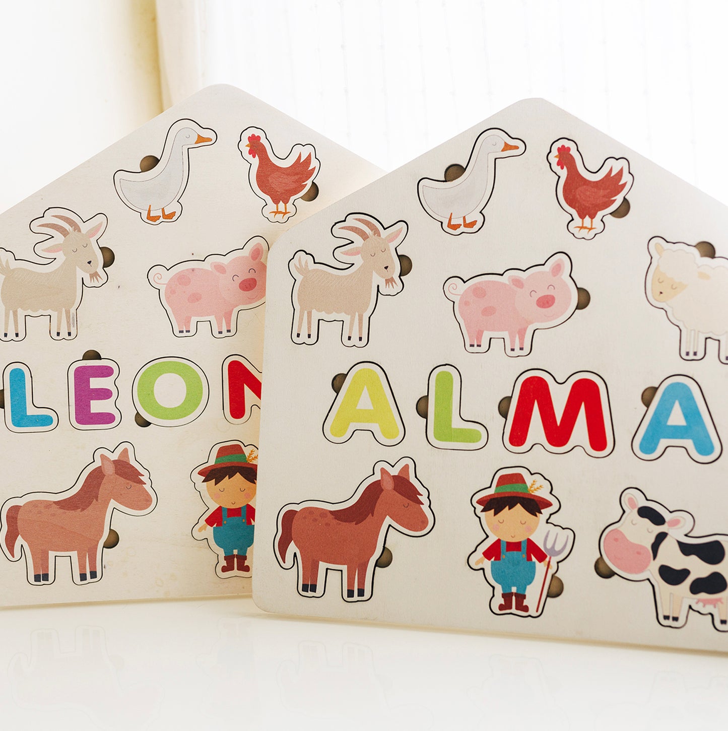 Wooden Name Puzzle Personalized Learning Toy - Farm Animals Theme