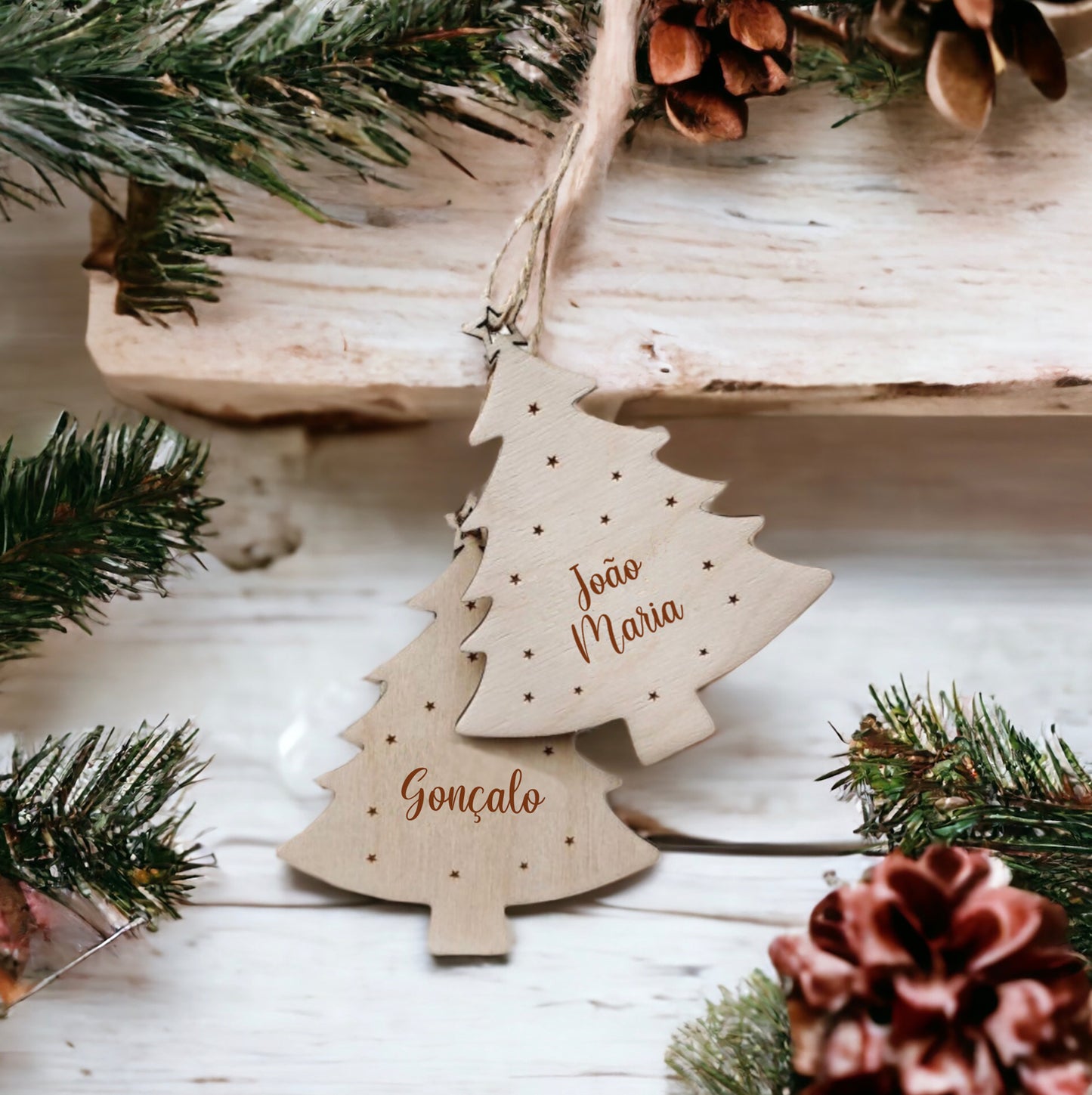 Personalized Wooden Christmas Ornament with Names Engraved - Free Shipping