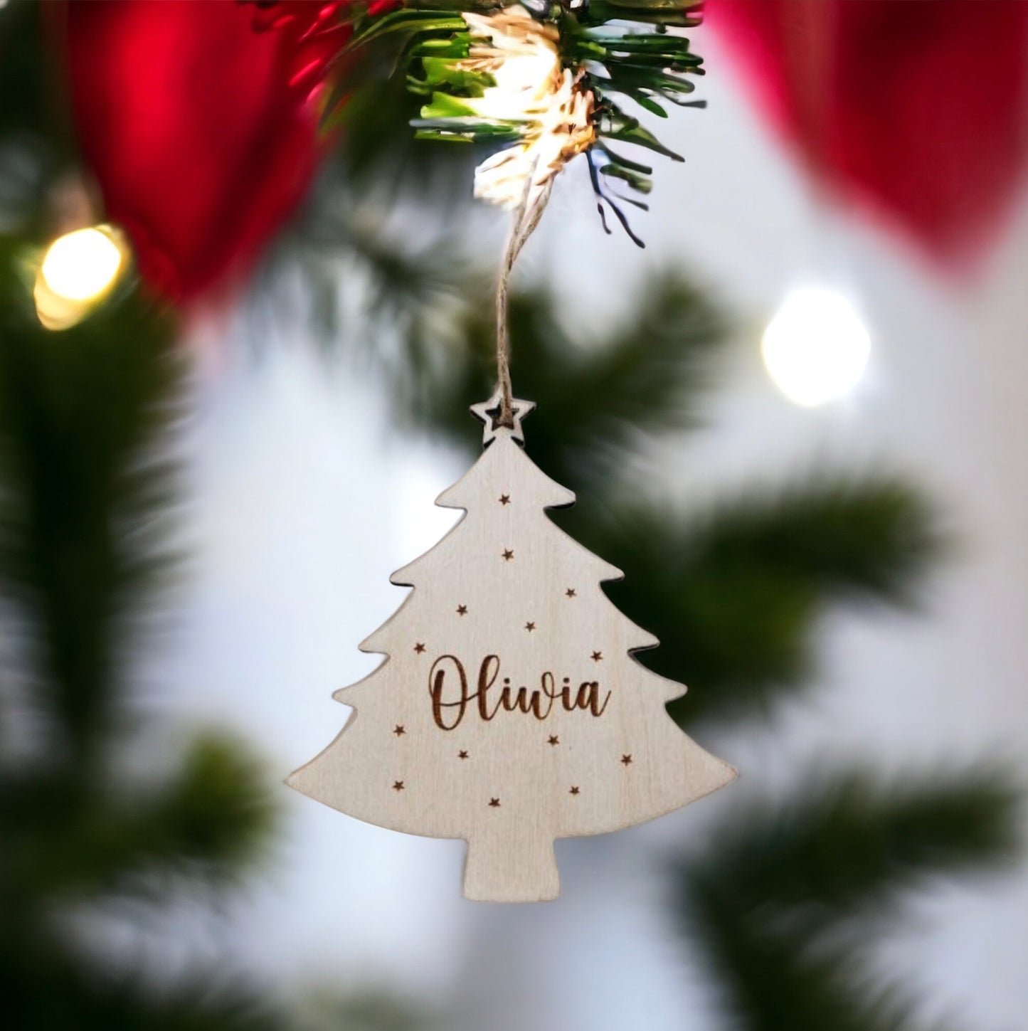 Personalized Wooden Christmas Ornament with Names Engraved - Free Shipping