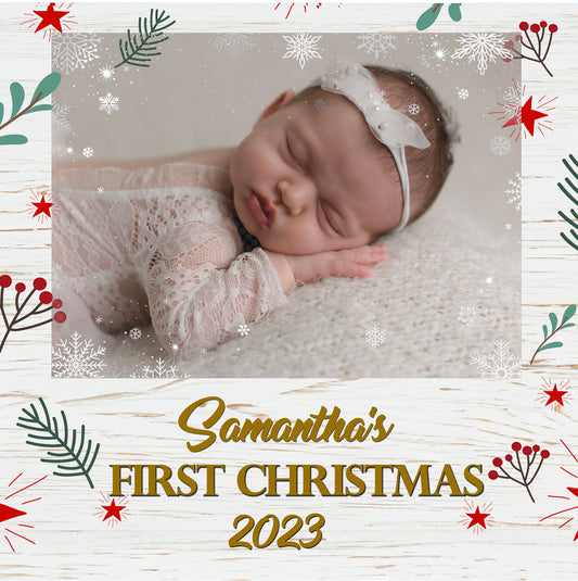 Placa de madeira personalizada Meu primeiro Natal com foto de bebê - presente exclusivo
