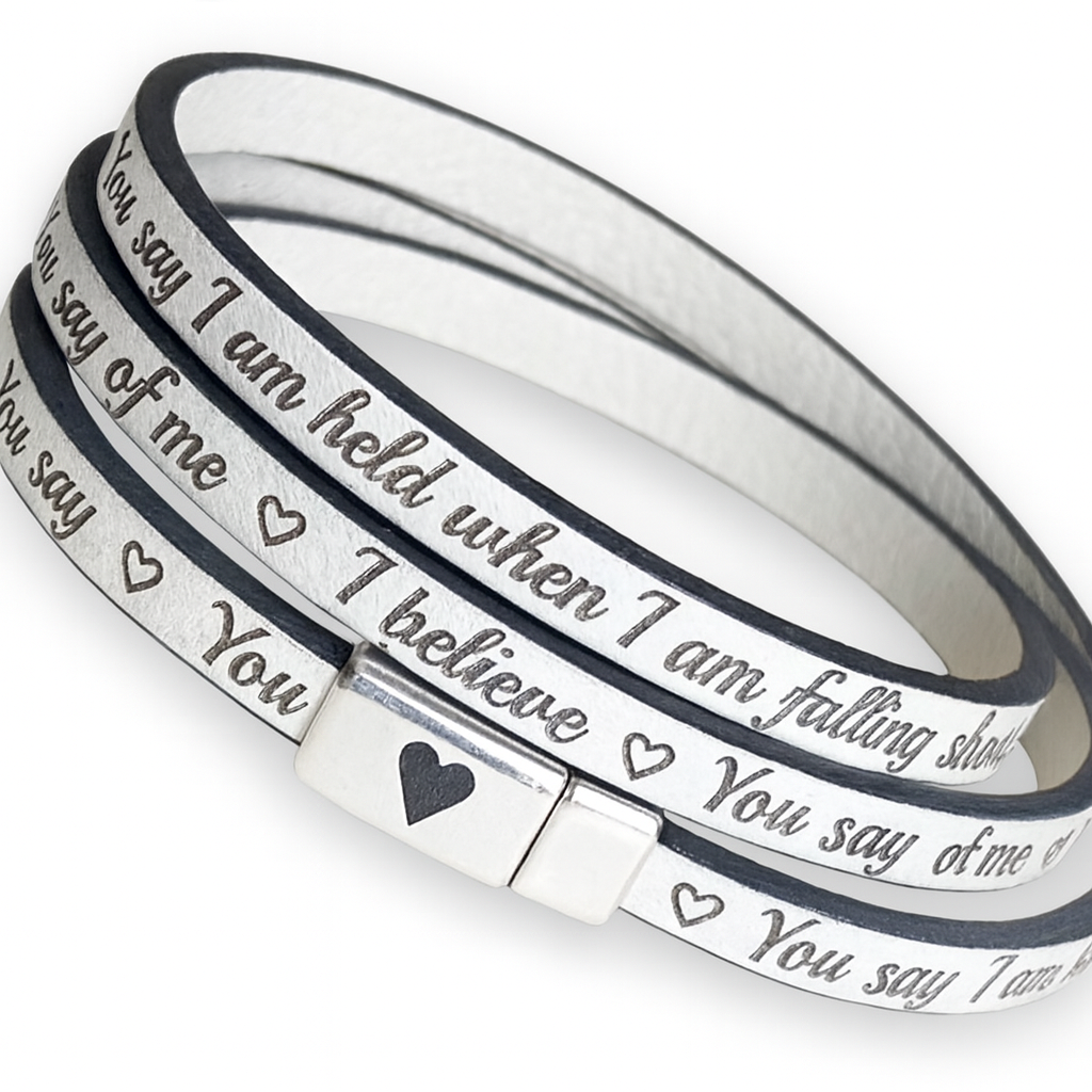 Personalized Leather Scripture Bracelet: Custom Prayer, Bible Verse, Blessing in Any Language, Faith Gift for Her