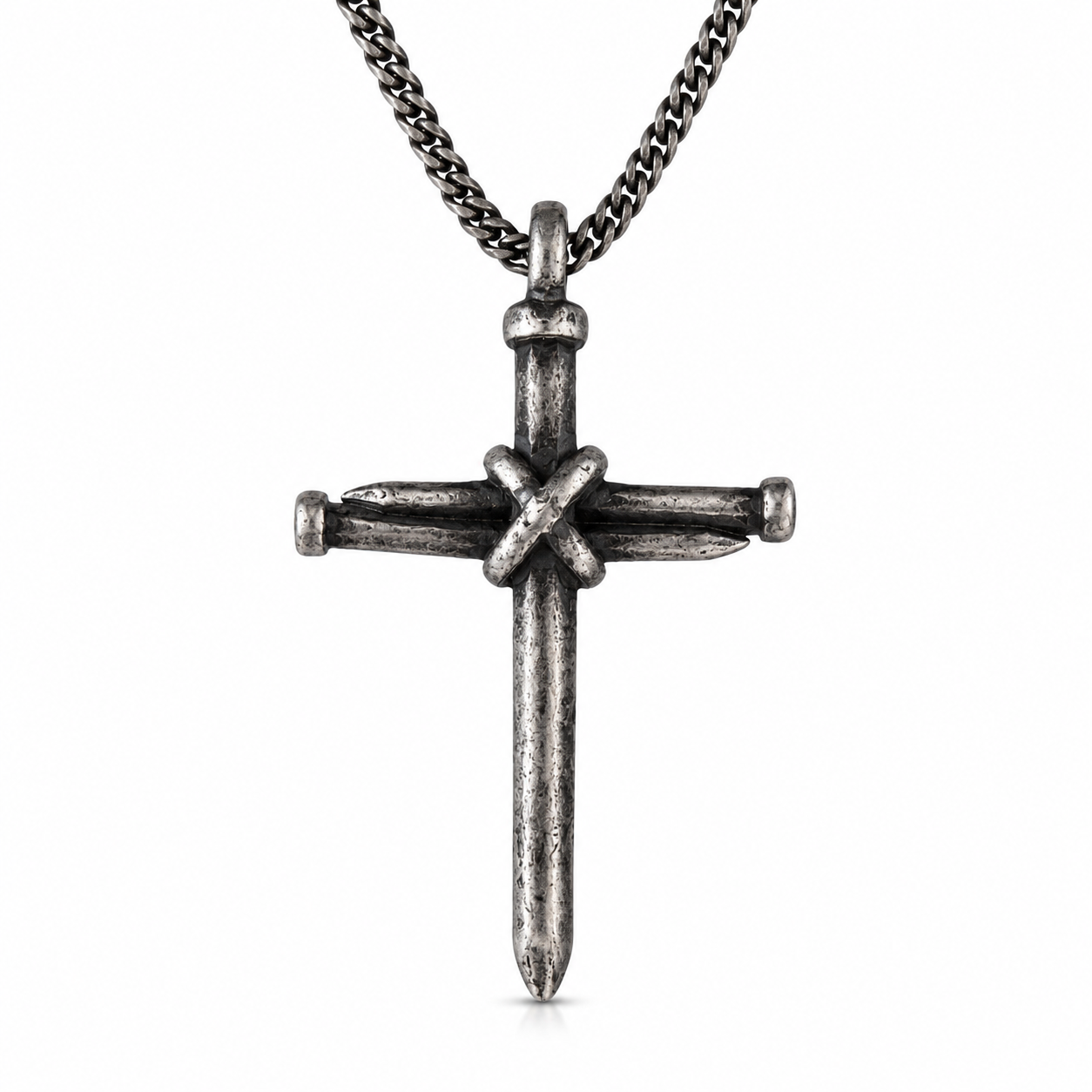 3 Nail Cross Necklace for Men, Handmade Christian Pendant on Brown Leather Cord