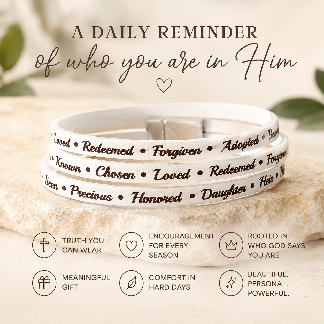 Identity in Christ Bracelet - Christian Leather Wrap Bracelet - Meaningful Faith Gift for Women